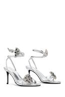 Women's Silver Ankle Buckle Stoned Thin Heel Sandals | Derimod Women's Silver Ankle Buckle Stoned Thin Heel Sandals | Derimod