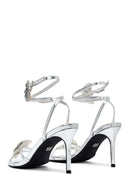 Women's Silver Ankle Buckle Stoned Thin Heel Sandals | Derimod Women's Silver Ankle Buckle Stoned Thin Heel Sandals | Derimod