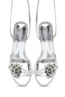 Women's Silver Ankle Buckle Stoned Thin Heel Sandals | Derimod Women's Silver Ankle Buckle Stoned Thin Heel Sandals | Derimod