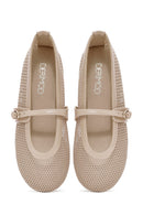 Women's Beige Strapped Mesh Ballet Flats | Derimod Women's Beige Strapped Mesh Ballet Flats | Derimod