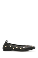 Women's Black Metal Detailed Leather Ballerinas | Derimod Women's Black Metal Detailed Leather Ballerinas | Derimod