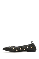 Women's Black Metal Detailed Leather Ballerinas | Derimod Women's Black Metal Detailed Leather Ballerinas | Derimod