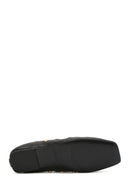 Women's Black Metal Detailed Leather Ballerinas | Derimod Women's Black Metal Detailed Leather Ballerinas | Derimod