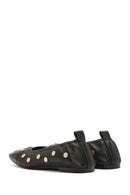 Women's Black Metal Detailed Leather Ballerinas | Derimod Women's Black Metal Detailed Leather Ballerinas | Derimod