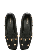 Women's Black Metal Detailed Leather Ballerinas | Derimod Women's Black Metal Detailed Leather Ballerinas | Derimod