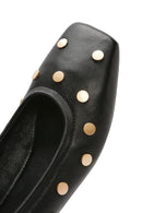 Women's Black Metal Detailed Leather Ballerinas | Derimod Women's Black Metal Detailed Leather Ballerinas | Derimod
