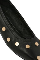 Women's Black Metal Detailed Leather Ballerinas | Derimod Women's Black Metal Detailed Leather Ballerinas | Derimod