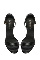 Women's Black Ankle Strap High Thin Heel Leather Metallic Shoes | Derimod Women's Black Ankle Strap High Thin Heel Leather Metallic Shoes | Derimod