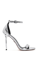 Women's Silver Ankle Strap High Thin Heel Leather Metallic Shoes | Derimod Women's Silver Ankle Strap High Thin Heel Leather Metallic Shoes | Derimod