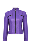 Linda Women's Purple Short Leather Jacket | Derimod Linda Women's Purple Short Leather Jacket | Derimod