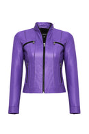 Linda Women's Purple Short Leather Jacket | Derimod Linda Women's Purple Short Leather Jacket | Derimod
