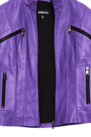 Linda Women's Purple Short Leather Jacket | Derimod Linda Women's Purple Short Leather Jacket | Derimod