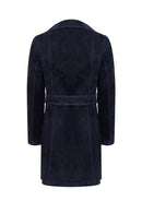 Argentina Women's Navy Blue Suede Leather Trench Coat | Derimod Argentina Women's Navy Blue Suede Leather Trench Coat | Derimod