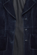 Argentina Women's Navy Blue Suede Leather Trench Coat | Derimod Argentina Women's Navy Blue Suede Leather Trench Coat | Derimod