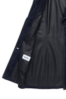 Argentina Women's Navy Blue Suede Leather Trench Coat | Derimod Argentina Women's Navy Blue Suede Leather Trench Coat | Derimod