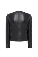 Zoey Women's Black Short Leather Jacket | Derimod Zoey Women's Black Short Leather Jacket | Derimod
