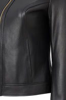 Zoey Women's Black Short Leather Jacket | Derimod Zoey Women's Black Short Leather Jacket | Derimod