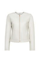 Zoey Women's Beige Short Leather Jacket | Derimod Zoey Women's Beige Short Leather Jacket | Derimod