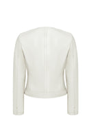 Zoey Women's Beige Short Leather Jacket | Derimod Zoey Women's Beige Short Leather Jacket | Derimod
