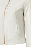 Zoey Women's Beige Short Leather Jacket | Derimod Zoey Women's Beige Short Leather Jacket | Derimod