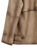 Estel Kadın Bej Kruvaze Yaka Oversize Deri Ceket | Derimod Estel Kadın Bej Kruvaze Yaka Oversize Deri Ceket | Derimod