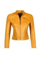 Sonia Kadın Sarı Hakim Yaka Kısa Deri Ceket | Derimod Sonia Kadın Sarı Hakim Yaka Kısa Deri Ceket | Derimod