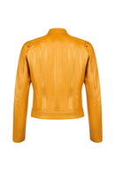 Sonia Kadın Sarı Hakim Yaka Kısa Deri Ceket | Derimod Sonia Kadın Sarı Hakim Yaka Kısa Deri Ceket | Derimod