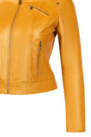 Sonia Kadın Sarı Hakim Yaka Kısa Deri Ceket | Derimod Sonia Kadın Sarı Hakim Yaka Kısa Deri Ceket | Derimod