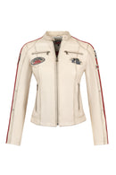 Ladyracer Kadın Beyaz Armalı Slim-Fit Deri Ceket | Derimod Ladyracer Kadın Beyaz Armalı Slim-Fit Deri Ceket | Derimod