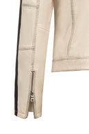 Ladyracer Kadın Beyaz Armalı Slim-Fit Deri Ceket | Derimod Ladyracer Kadın Beyaz Armalı Slim-Fit Deri Ceket | Derimod