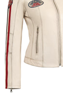 Ladyracer Kadın Beyaz Armalı Slim-Fit Deri Ceket | Derimod Ladyracer Kadın Beyaz Armalı Slim-Fit Deri Ceket | Derimod