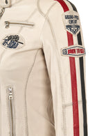 Ladyracer Kadın Beyaz Armalı Slim-Fit Deri Ceket | Derimod Ladyracer Kadın Beyaz Armalı Slim-Fit Deri Ceket | Derimod