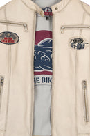 Ladyracer Kadın Beyaz Armalı Slim-Fit Deri Ceket | Derimod Ladyracer Kadın Beyaz Armalı Slim-Fit Deri Ceket | Derimod