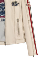 Ladyracer Kadın Beyaz Armalı Slim-Fit Deri Ceket | Derimod Ladyracer Kadın Beyaz Armalı Slim-Fit Deri Ceket | Derimod