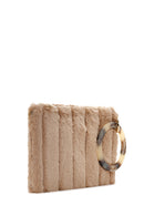 Women's Beige Chain Strap Plush Clutch Bag | Derimod Women's Beige Chain Strap Plush Clutch Bag | Derimod