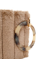 Women's Beige Chain Strap Plush Clutch Bag | Derimod Women's Beige Chain Strap Plush Clutch Bag | Derimod