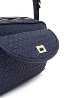 Women's Navy Blue Long Strap Knitted Crossbody Bag | Derimod Women's Navy Blue Long Strap Knitted Crossbody Bag | Derimod