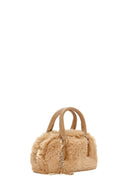 Women's Beige Long Strap Accessory Detailed Plush Mini Shoulder Bag | Derimod Women's Beige Long Strap Accessory Detailed Plush Mini Shoulder Bag | Derimod