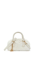 Women's Cream Long Strap Accessory Detailed Plush Mini Shoulder Bag | Derimod Women's Cream Long Strap Accessory Detailed Plush Mini Shoulder Bag | Derimod