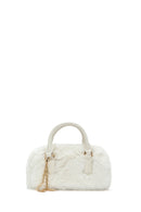 Women's Cream Long Strap Accessory Detailed Plush Mini Shoulder Bag | Derimod Women's Cream Long Strap Accessory Detailed Plush Mini Shoulder Bag | Derimod