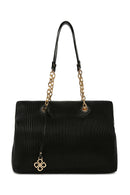 Women's Black Chain Strap Patterned Shoulder Bag | Derimod Women's Black Chain Strap Patterned Shoulder Bag | Derimod