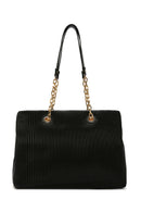 Women's Black Chain Strap Patterned Shoulder Bag | Derimod Women's Black Chain Strap Patterned Shoulder Bag | Derimod