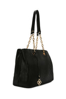 Women's Black Chain Strap Patterned Shoulder Bag | Derimod Women's Black Chain Strap Patterned Shoulder Bag | Derimod