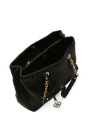 Women's Black Chain Strap Patterned Shoulder Bag | Derimod Women's Black Chain Strap Patterned Shoulder Bag | Derimod