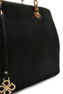 Women's Black Chain Strap Patterned Shoulder Bag | Derimod Women's Black Chain Strap Patterned Shoulder Bag | Derimod