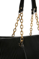 Women's Black Chain Strap Patterned Shoulder Bag | Derimod Women's Black Chain Strap Patterned Shoulder Bag | Derimod