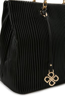 Women's Black Chain Strap Patterned Shoulder Bag | Derimod Women's Black Chain Strap Patterned Shoulder Bag | Derimod