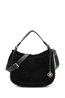 Women's Black Long Strap Suede Shoulder Bag | Derimod Women's Black Long Strap Suede Shoulder Bag | Derimod