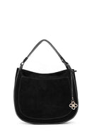 Women's Black Long Strap Suede Shoulder Bag | Derimod Women's Black Long Strap Suede Shoulder Bag | Derimod