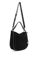 Women's Black Long Strap Suede Shoulder Bag | Derimod Women's Black Long Strap Suede Shoulder Bag | Derimod